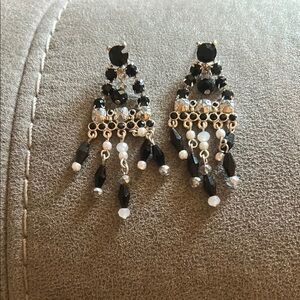 White House Black Market Black and Silver Chandelier Earrings